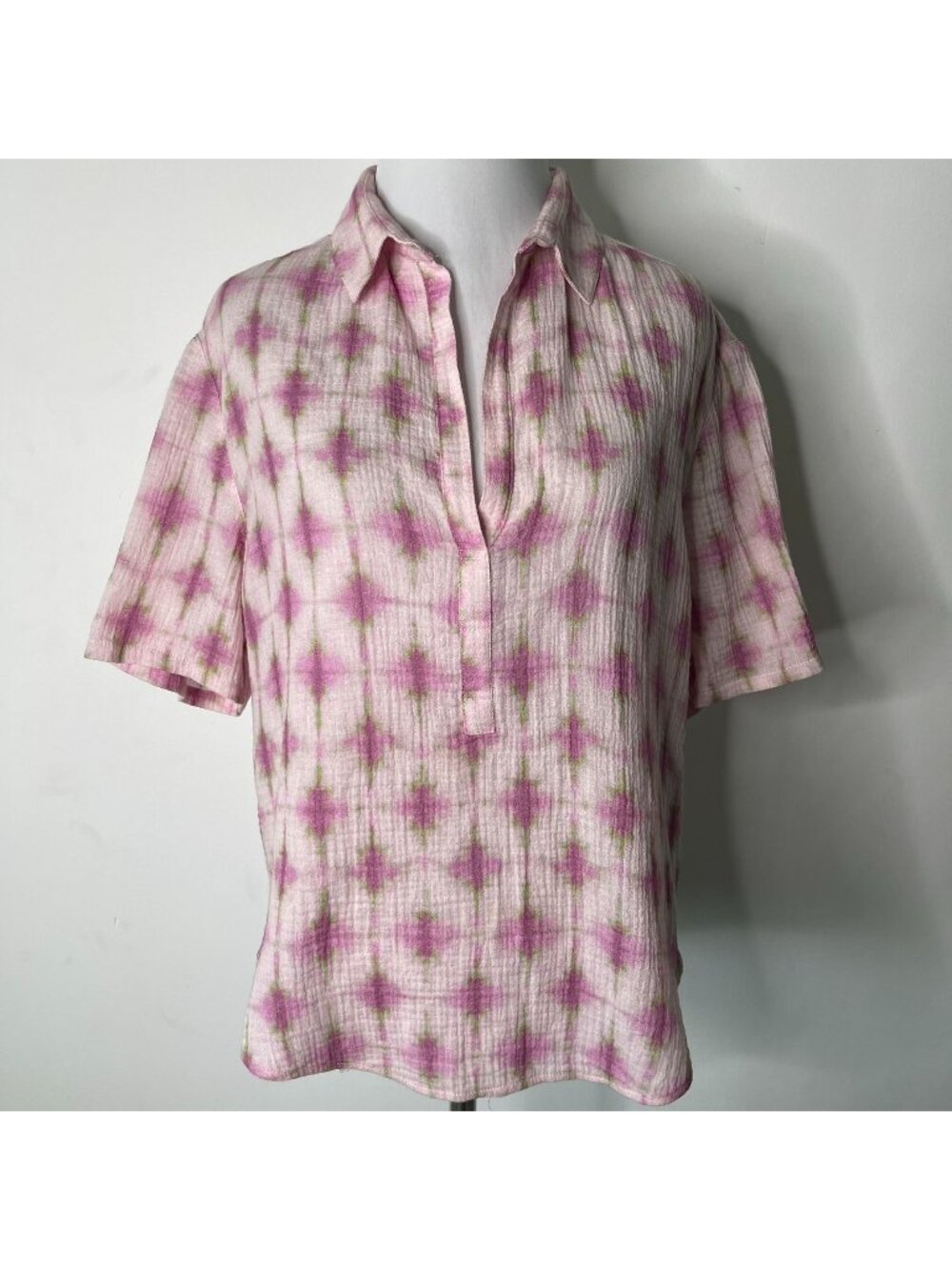 Xirena Decker Top Pink Twinkle Size Small Cotton Crinkle Gauze V-Neck Short Slee